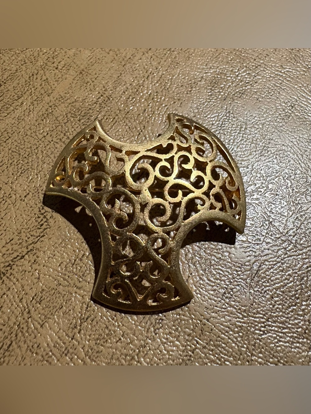 Vintage Gold Tone Openwork Filigree Statement Brooch Pin